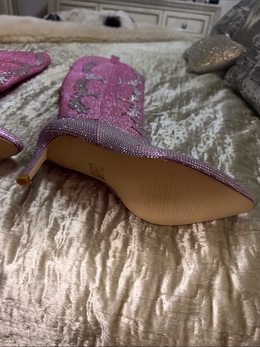 Women's Pink Glitter Western High-Heel Boots - Picture 7 of 10